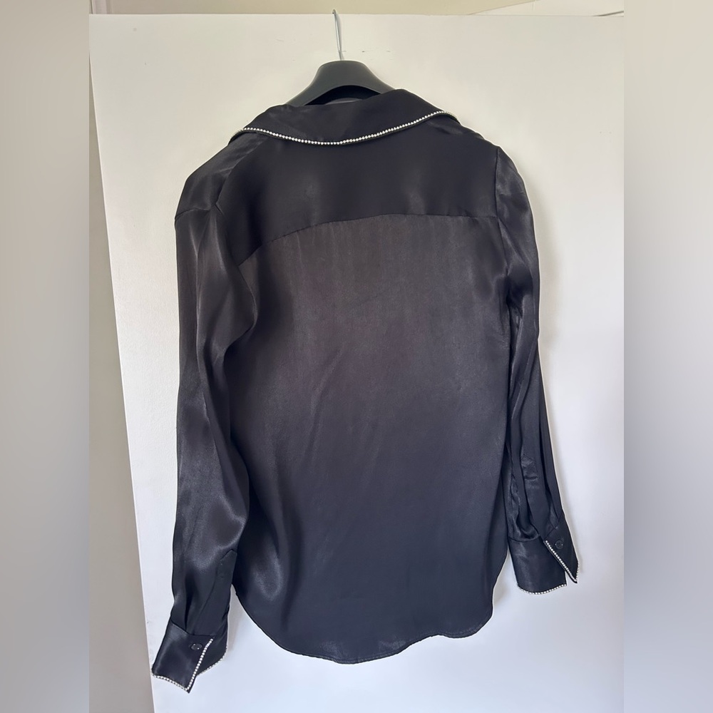 Zara Satin Effect Rhinestone Trim Blouse - Very Gently Used - size Small - Picture 5 of 8